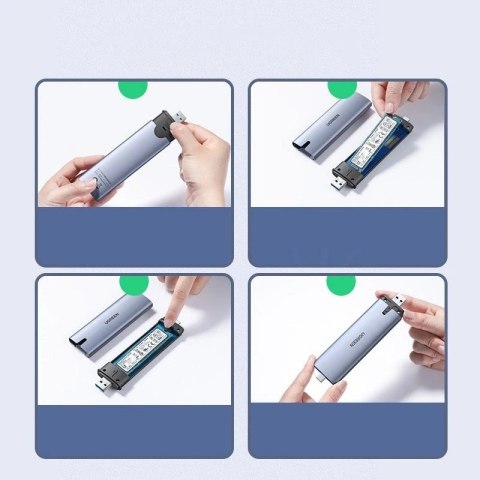 Kieszeń na dysk SSD UGREEN M.2 obudowa dysku USB Typ C 3.2 Gen 1 (SuperSpeed USB 5 Gbps) B key szary (CM298 70533)