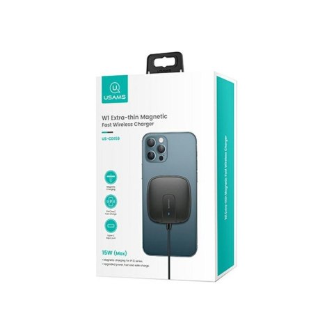 USAMS Ładowarka indukcyjna US-CD159 magnetic W1 15W Extra-thin iPhone 12 series czarny/black CD159DZ01