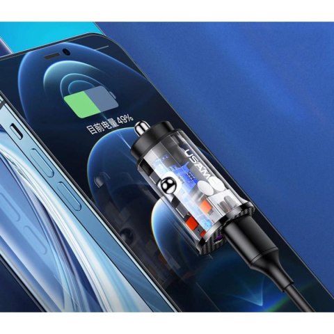 USAMS Ład. sam. USB+USB-C C25 42.5W Fast Charge transparent niebieski/blue CC127CC02 (US-CC127)