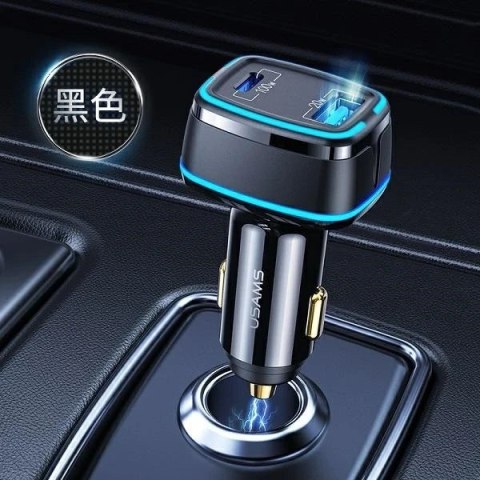 USAMS Ładowarka samochodowa 1xUSB+1xUSB-C C24 120W (only head) Fast Charge czarny/black CC142TC01 (US-CC142)