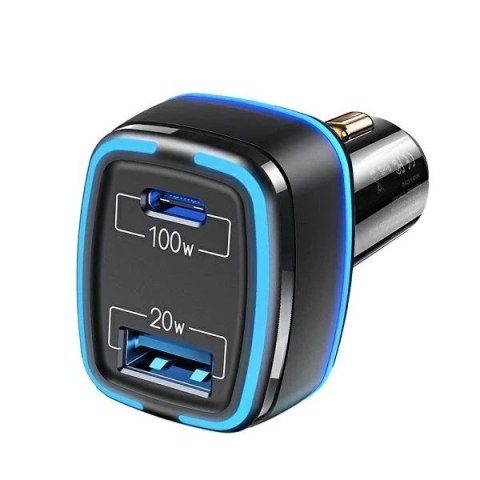 USAMS Ładowarka samochodowa 1xUSB+1xUSB-C C24 120W (only head) Fast Charge czarny/black CC142TC01 (US-CC142)
