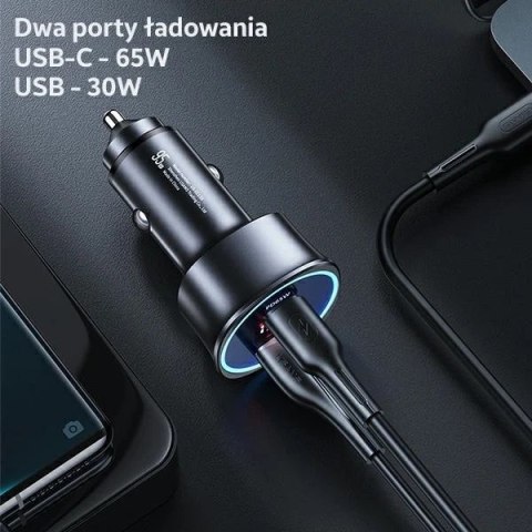USAMS Ładowarka samochodowa 1xUSB+1xUSB-C C26 95W (only head) Fast Charge czarny/black CC146TC01 (US-CC146)