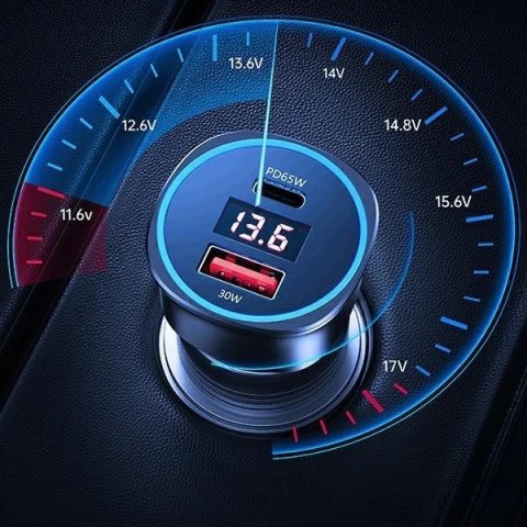 USAMS Ładowarka samochodowa 1xUSB+1xUSB-C C26 95W (only head) Fast Charge czarny/black CC146TC01 (US-CC146)