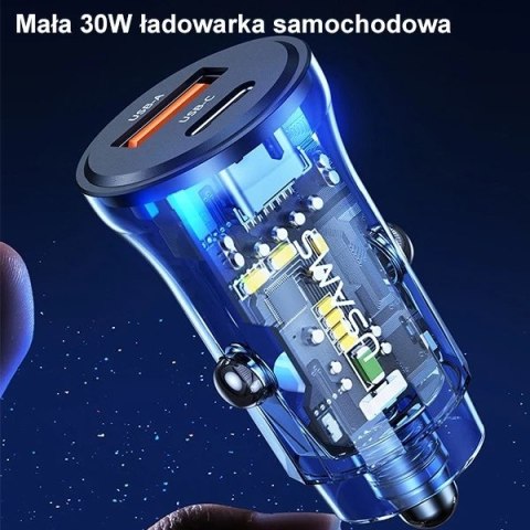 USAMS Ładowarka samochodowa 1xUSB+1xUSB-C C32 30W Fast Charge niebieski/blue CC164CC02 (US-CC164)