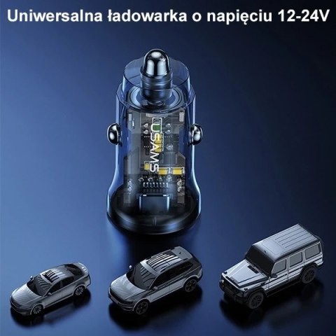 USAMS Ładowarka samochodowa 1xUSB+1xUSB-C C32 30W Fast Charge niebieski/blue CC164CC02 (US-CC164)