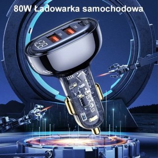 USAMS Ładowarka samochodowa 2xUSB+1xUSB-C 80W Fast Charge niebieski/blue CC159CC02 (US-CC159)