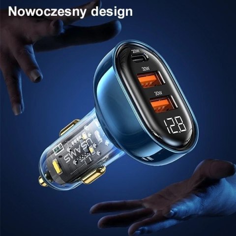 USAMS Ładowarka samochodowa 2xUSB+1xUSB-C 80W Fast Charge niebieski/blue CC159CC02 (US-CC159)