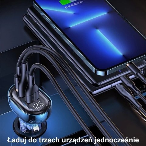 USAMS Ładowarka samochodowa 2xUSB+1xUSB-C 80W Fast Charge niebieski/blue CC159CC02 (US-CC159)