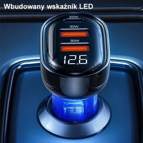 USAMS Ładowarka samochodowa 2xUSB+1xUSB-C 80W Fast Charge niebieski/blue CC159CC02 (US-CC159)