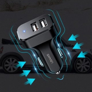 USAMS Ładowarka samochodowa 2xUSB C13 2,1A 3w1 (microUSB/USB-C/lightning) czarny/black NTU35YTSC13TZ