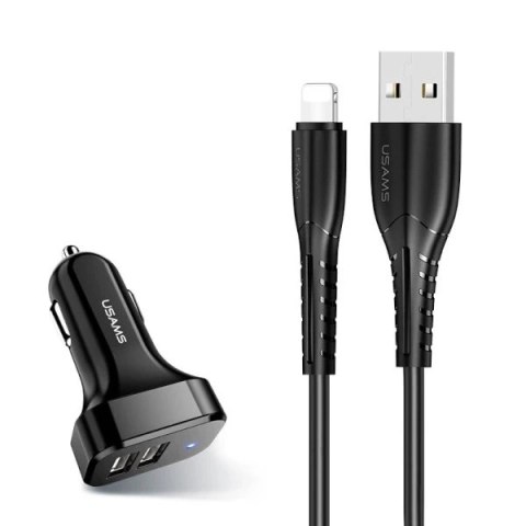 USAMS Ładowarka samochodowa 2x USB C13 2,1A lightning czarny/black NTU35LC13TZ