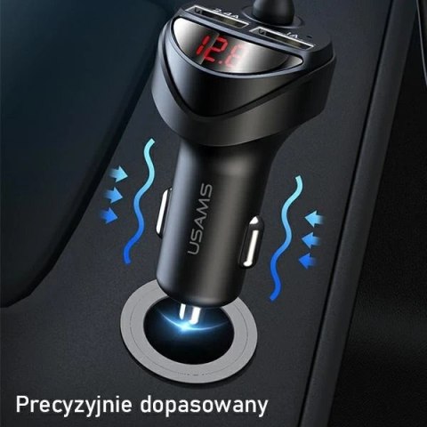 USAMS Ładowarka samochodowa 2x USB+ kable 3w1 C22 (lightning+microUSB+USB-C) czarny/black CC119TC01 (US-CC119)