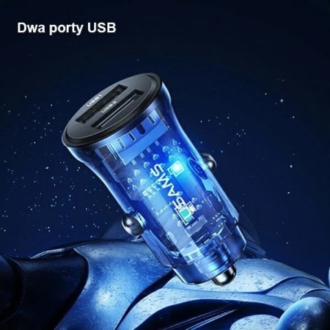 USAMS Ładowarka samochodowa C31 3A 2xUSB-A Fast Charge niebieski/blue CC162CC02 (US-CC162)
