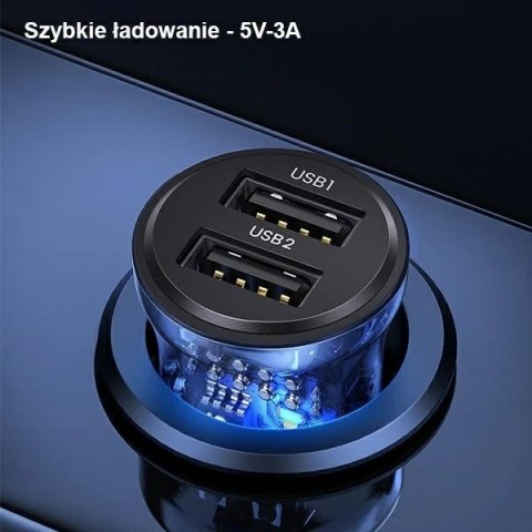USAMS Ładowarka samochodowa C31 3A 2xUSB-A Fast Charge niebieski/blue CC162CC02 (US-CC162)