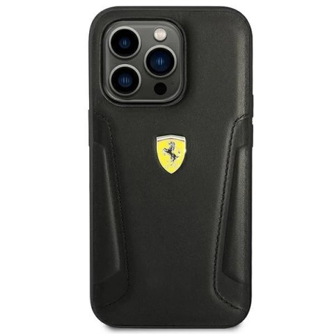 Etui Ferrari FEHCP14XRBUK do iPhone 14 Pro Max 6,7" hardcase Leather Stamp Sides czarny/black