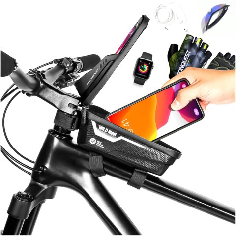 Sakwa rowerowa wodoodporna Wildman Bag ES12 Etui torba na ramę rower telefon 6.8 cali 1l Czarna
