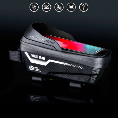 Sakwa rowerowa wodoodporna Wildman Bag ES12 Etui torba na ramę rower telefon 6.8 cali 1l Czarna