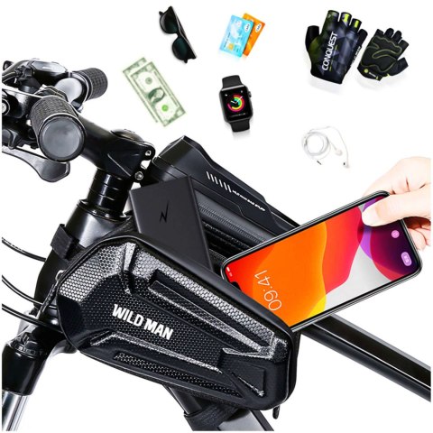 Sakwa rowerowa wodoodporna Wildman Bag XT6 Etui odpinane na telefon 6.8 cali ramę rower torba 1.2l czarna