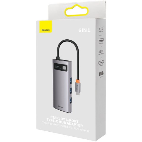 Baseus Metal Gleam Series stacja dokująca HUB 6 w 1 USB Typ C - 1 x HDMI / 3 x USB 3.2 Gen. 1 / 1 x Power Delivery / 1 x VGA sza