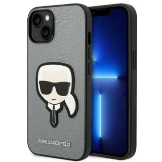 Etui ochronne na telefon Karl Lagerfeld KLHCP14SSAPKHG do Apple iPhone 14 6,1" srebrny/silver hardcase Saffiano Karl`s Head Patc