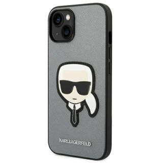 Etui ochronne na telefon Karl Lagerfeld KLHCP14SSAPKHG do Apple iPhone 14 6,1" srebrny/silver hardcase Saffiano Karl`s Head Patc