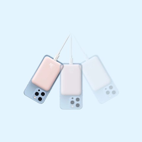Powerbank magnetyczny Baseus 6000mAh 20W + kabel USB Typ C 60W 50cm różowy (PPCX020004)