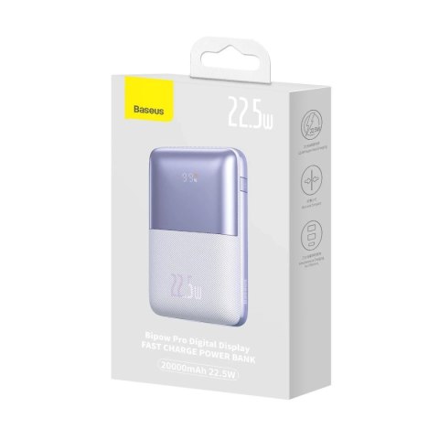 Powerbank Baseus Bipow Pro 20000mAh 22.5W fioletowy z kablem USB Typu A - USB Typu C 3A 0.3m (PPBD040305)