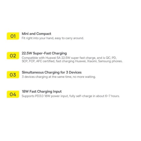 Powerbank Baseus Bipow Pro 20000mAh 22.5W fioletowy z kablem USB Typu A - USB Typu C 3A 0.3m (PPBD040305)