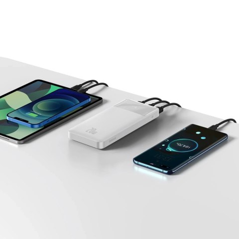 Powerbank z szybkim ładowaniem Baseus Bipow 10000mAh 20W biały (Overseas Edition) + kabel USB-A - Micro USB 0.25m biały (PPBD050