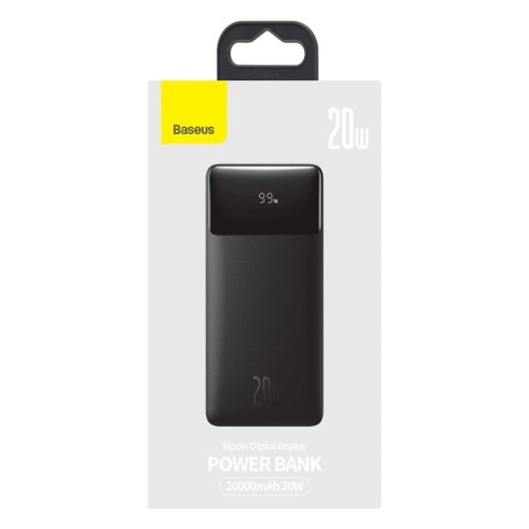 Powerbank z szybkim ładowaniem Baseus Bipow 20000mAh 20W czarny (Overseas Edition) + kabel USB-A - Micro USB 0.25m czarny (PPBD0