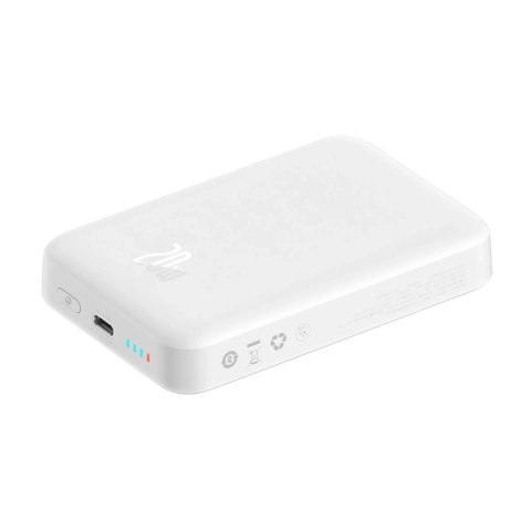 Powerbank z szybkim ładowaniem Baseus Magnetic Mini 10000mAh 20W biały + kabel Typ-C - Typ-C 60W(20V/3A) 0,5m biały (PPCX030002)