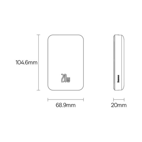 Powerbank z szybkim ładowaniem Baseus Magnetic Mini 10000mAh 20W biały + kabel Typ-C - Typ-C 60W(20V/3A) 0,5m biały (PPCX030002)