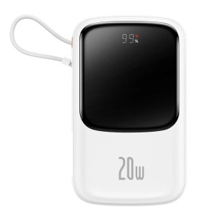 Powerbank z szybkim ładowaniem Baseus Qpow Digital Display 10000mAh 20W QC/PD/SCP/FCP z wbudowanym kablem Lightning biały