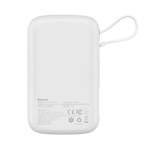 Powerbank z szybkim ładowaniem Baseus Qpow Digital Display 10000mAh 20W QC/PD/SCP/FCP z wbudowanym kablem Lightning biały