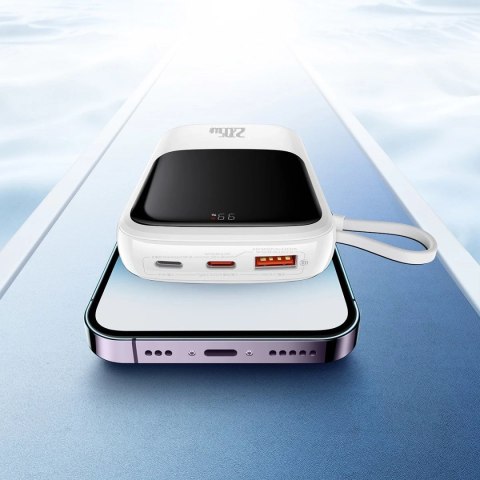 Powerbank z szybkim ładowaniem Baseus Qpow Digital Display 10000mAh 20W QC/PD/SCP/FCP z wbudowanym kablem Lightning biały