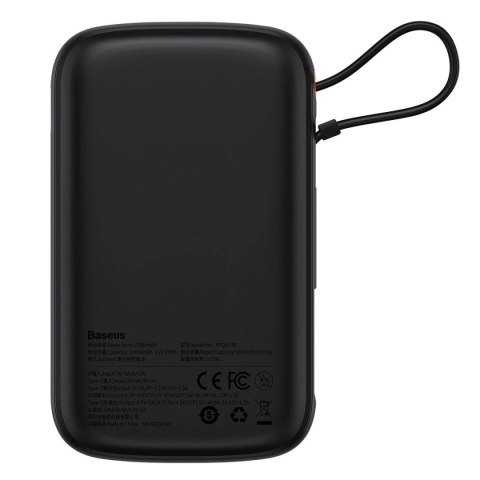 Powerbank z szybkim ładowaniem Baseus Qpow Digital Display 10000mAh 22,5W QC/PD/SCP/FCP z wbudowanym kablem USB-C czarny