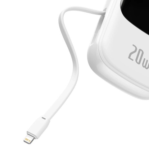 Powerbank z szybkim ładowaniem Baseus Qpow Digital Display 20000mAh 20W QC/PD/SCP/FCP z wbudowanym kablem Lightning biały