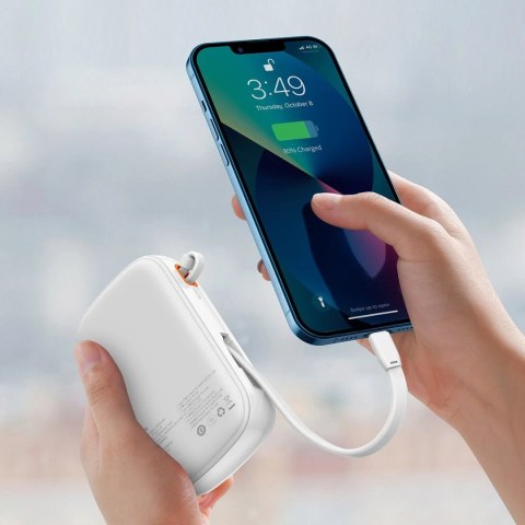 Powerbank z szybkim ładowaniem Baseus Qpow Digital Display 20000mAh 20W QC/PD/SCP/FCP z wbudowanym kablem Lightning biały