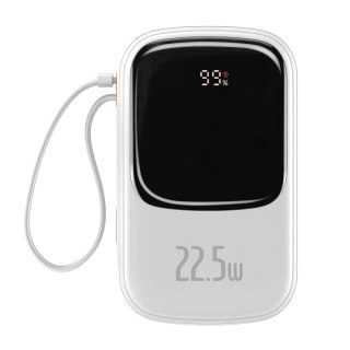 Powerbank z szybkim ładowaniem Baseus Qpow Digital Display 20000mAh 22,5W QC/PD/SCP/FCP z wbudowanym kablem USB-C biały