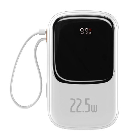 Powerbank z szybkim ładowaniem Baseus Qpow Digital Display 20000mAh 22,5W QC/PD/SCP/FCP z wbudowanym kablem USB-C biały