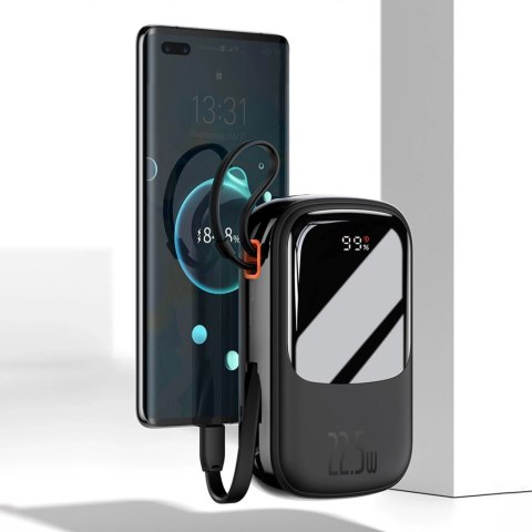 Powerbank z szybkim ładowaniem Baseus Qpow Digital Display 20000mAh 22,5W QC/PD/SCP/FCP z wbudowanym kablem USB-C biały