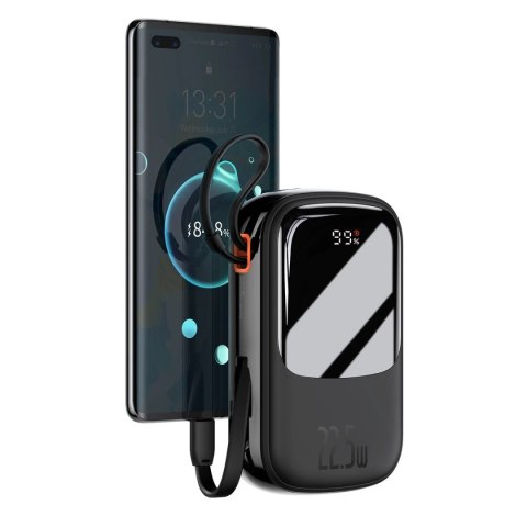 Powerbank z szybkim ładowaniem Baseus Qpow Digital Display 20000mAh 22,5W QC/PD/SCP/FCP z wbudowanym kablem USB-C czarny