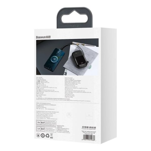 Powerbank z szybkim ładowaniem Baseus Qpow Digital Display 20000mAh 22,5W QC/PD/SCP/FCP z wbudowanym kablem USB-C czarny