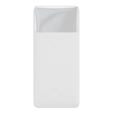 Powerbank z wyświetlaczem Baseus Bipow 10000mAh 15W biały (Overseas Edition) + kabel USB-A - Micro USB 0.25m biały (PPBD050002)