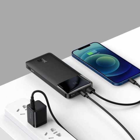Powerbank z wyświetlaczem Baseus Bipow 10000mAh 15W czarny (Overseas Edition) + kabel USB-A - Micro USB 0.25m czarny (PPBD050001