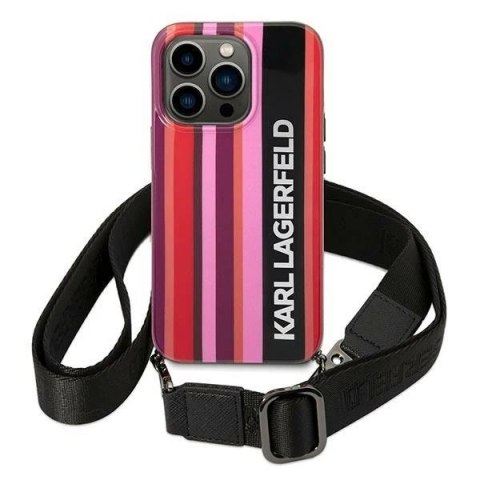 Etui ochronne na telefon Karl Lagerfeld KLHCP14LSTSTP do Apple iPhone 14 Pro 6,1" hardcase różowy/pink Color Stripes Strap