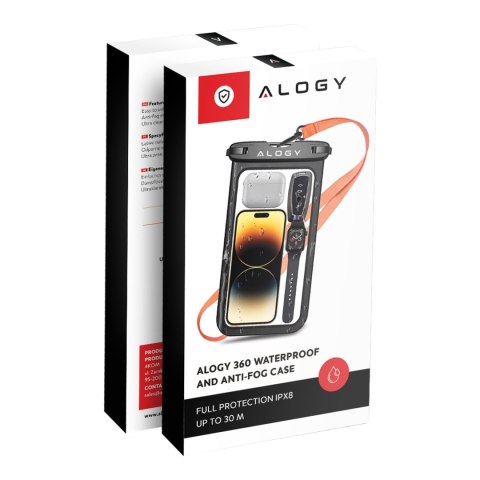 Etui wodoodporne duże Alogy Waterproof Case torba wodoszczelna uniwersalna IPX8 na telefon i dokumenty do 9 cali Czarne