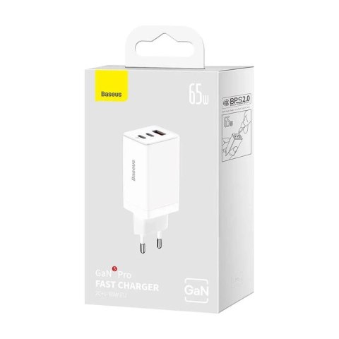Ładowarka sieciowa Baseus GaN5 Pro 2xUSB-C + USB, 65W (biała)