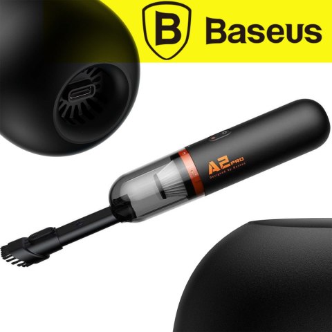 Bezprzewodowy odkurzacz samochodowy bezworkowy 80W Baseus A2 Pro 6000Pa HEPA USB-C czarny
