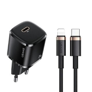 USAMS Ładowarka sieciowa 1x USB-C T36 mini 20W + kabel USB-C-Lightning czarny/black PD3.0 Fast Charging XFKXLOGTL01 (US-CC124+US